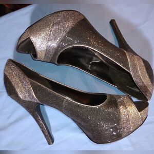Worthington 5" sparkly open toe heels, size 9M